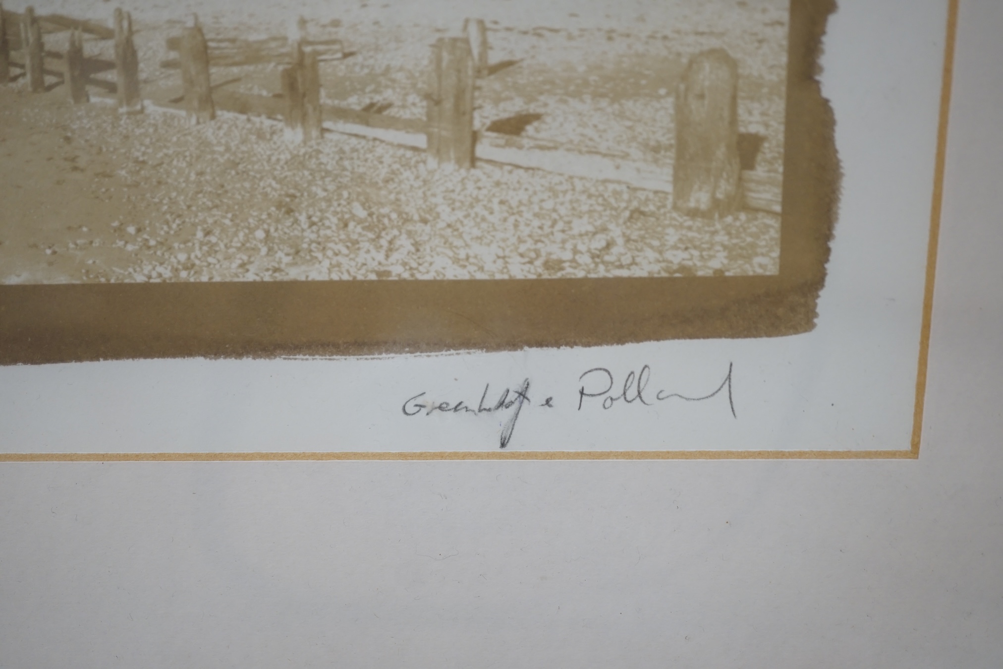 From the Studio of Fred Cuming. Greenhalf & Pollard, monochrome print, Rye Harbour, Vandyke print, signed and dated 2002 in pencil, 14 x 31cm. Condition - fair-good
